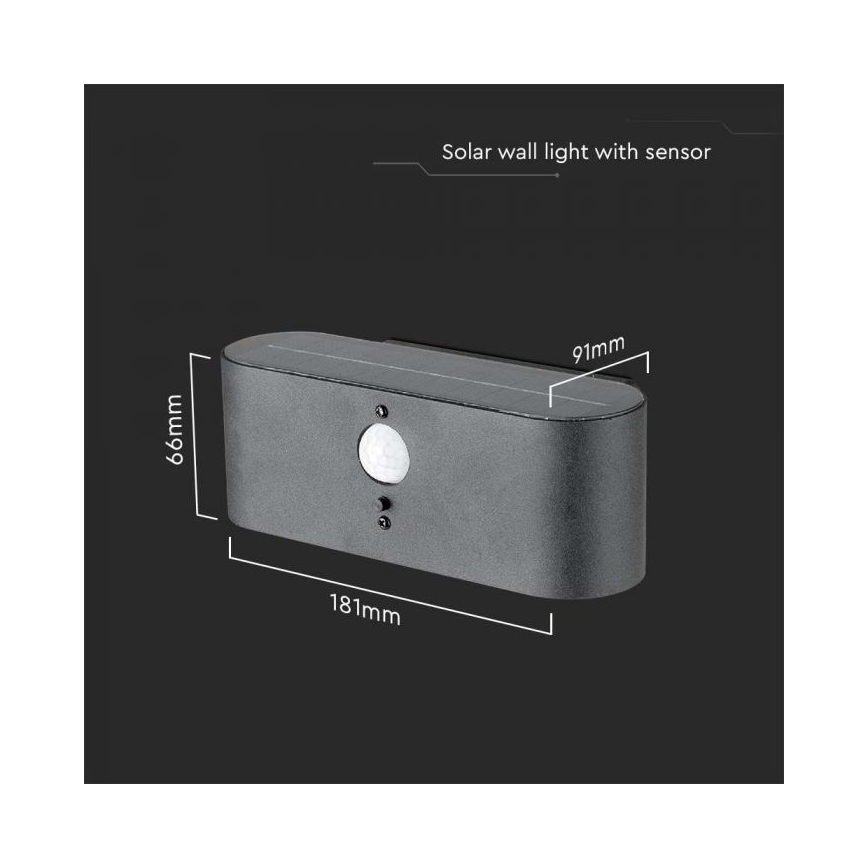 Aplique solar LED de exterior con sensor LED/2,5W/3,7V 3000K IP54 2000 mAh
