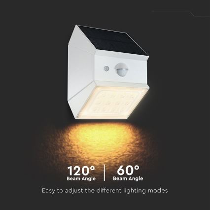 LED Aplique solar de pared con sensor LED/2,5W/3,7V 3000/4000/6000K IP65 1200 mAh blanco