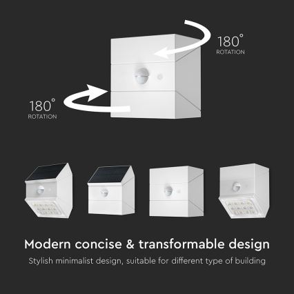 LED Aplique solar de pared con sensor LED/2,5W/3,7V 3000/4000/6000K IP65 1200 mAh blanco