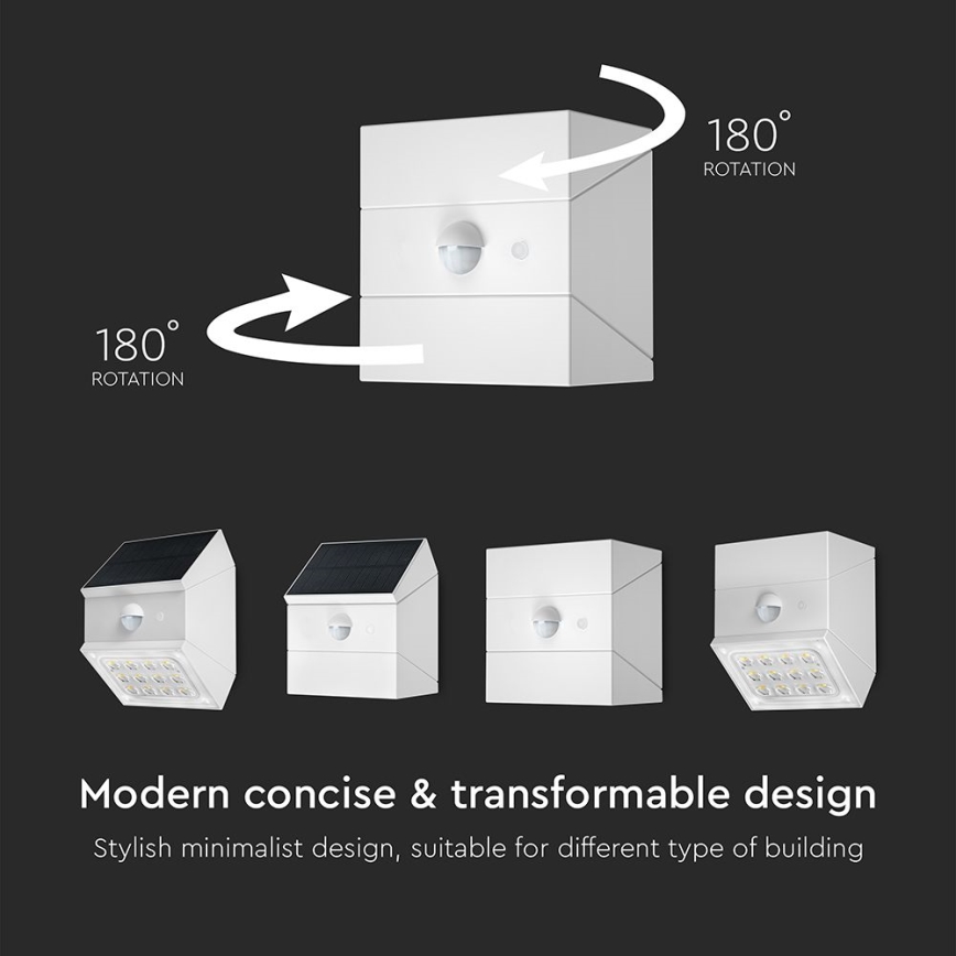 LED Aplique solar de pared con sensor LED/2,5W/3,7V 3000/4000/6000K IP65 1200 mAh blanco