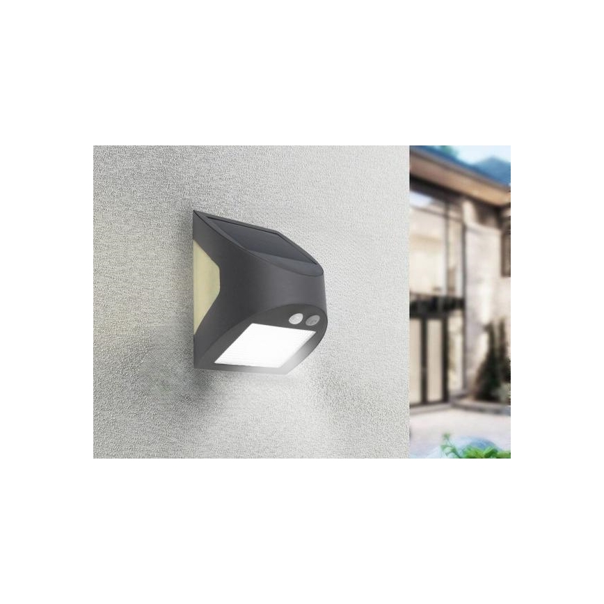 Aplique solar de pared LED con sensor LED/3W/3,7V 3000/4000K 1200 mAh IP54 antracita