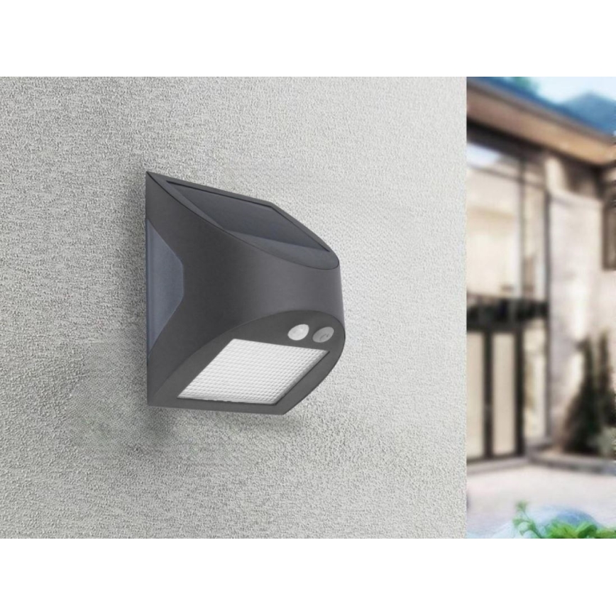 Aplique solar de pared LED con sensor LED/3W/3,7V 3000/4000K 1200 mAh IP54 antracita