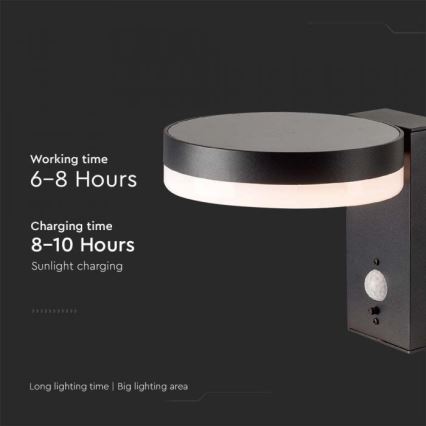 Aplique solar LED de pared para exterior con sensor LED/5,5W/3,7V 3000K IP54 2000 mAh