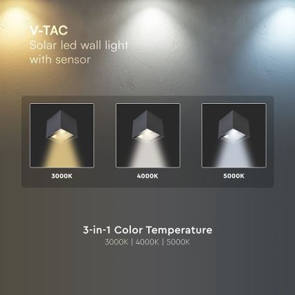 Aplique solar de pared LED con sensor LED/9W/5V 3000/4000/5000K IP65 2600 mAh antracita