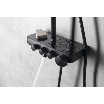 Aqualine - Conjunto de ducha con grifo y mini grifo adicional FARRAO mate negro