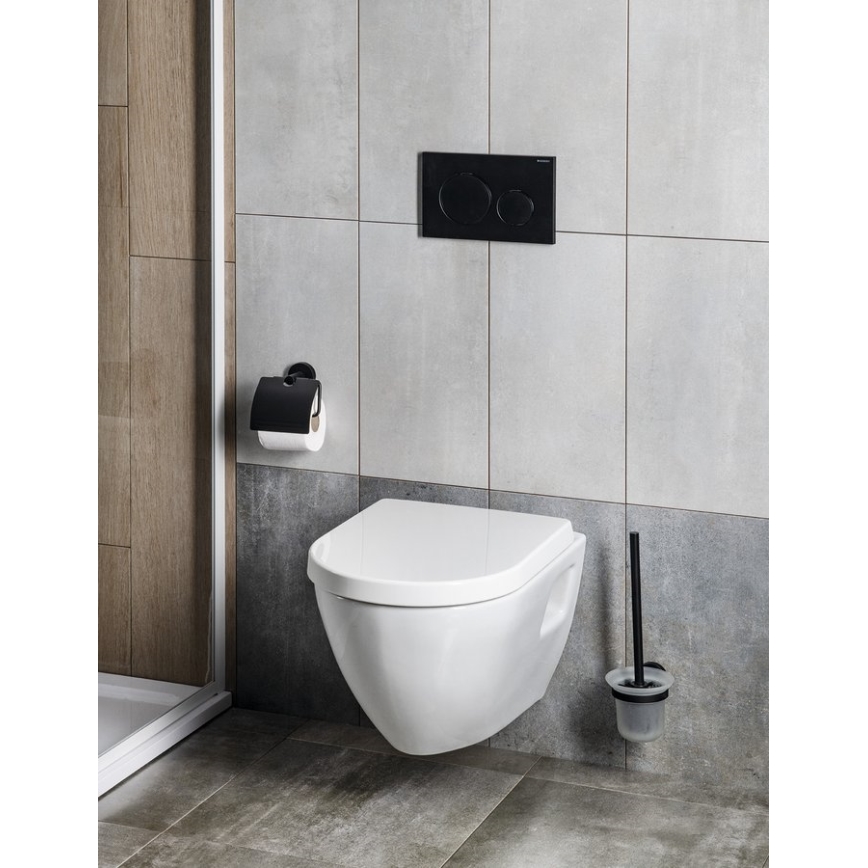 Aqualine - Escobilla de baño de pared SAMBA vidrio lechoso/negro mate