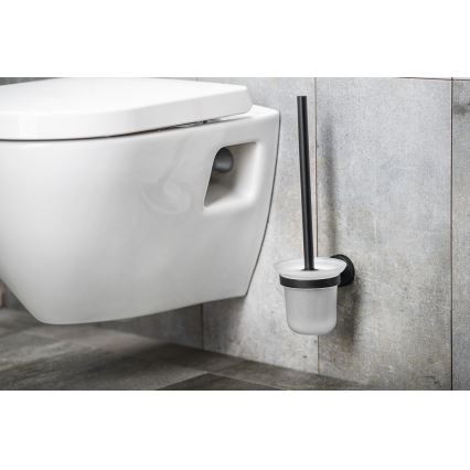 Aqualine - Escobilla de baño de pared SAMBA vidrio lechoso/negro mate