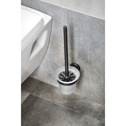 Aqualine - Escobilla de baño de pared SAMBA vidrio lechoso/negro mate