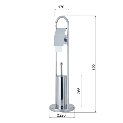 Aqualine - Escobilla de inodoro de pie con soporte para papel higiénico SAMBA 80x22 cm cromo brillante