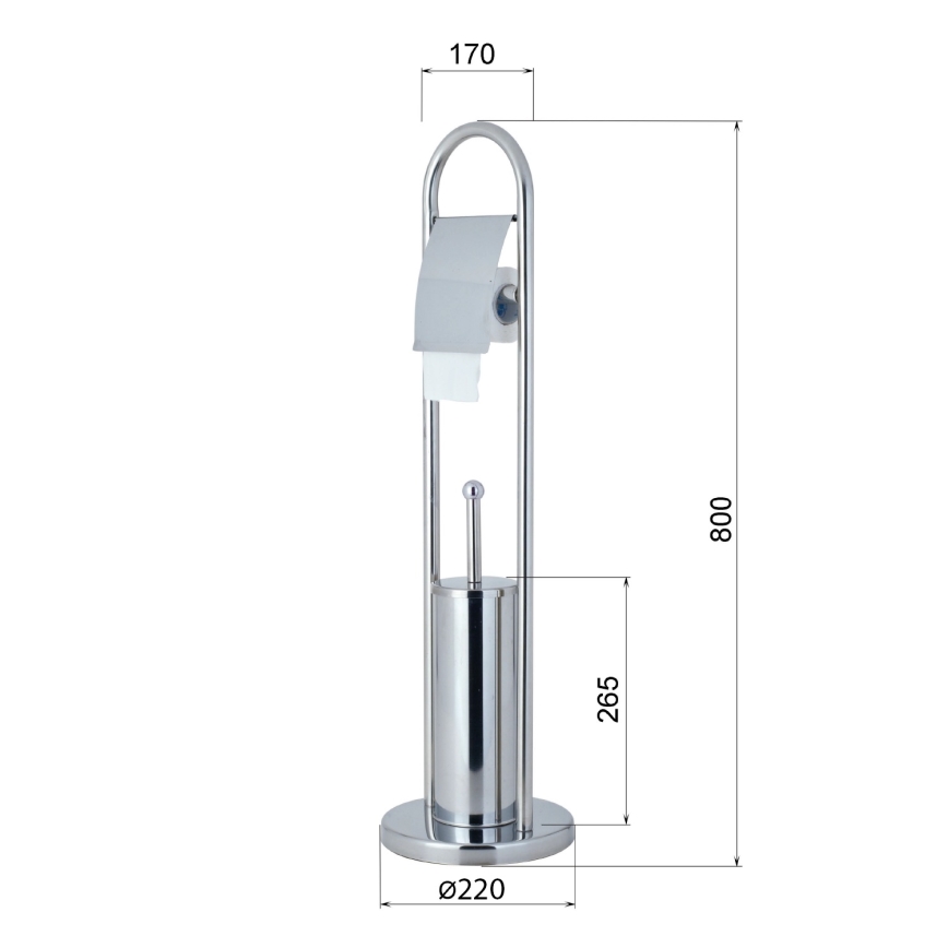 Aqualine - Escobilla de inodoro de pie con soporte para papel higiénico SAMBA 80x22 cm cromo brillante