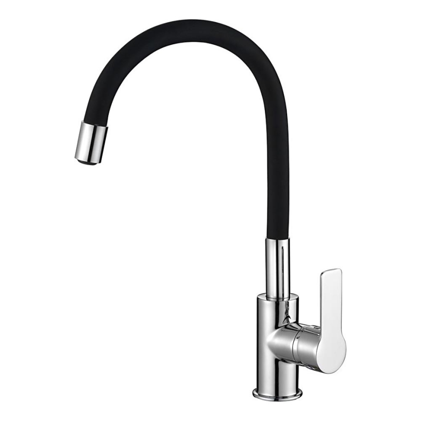 Aqualine - Grifo de fregadero con brazo flexible LORE negro/cromo brillante