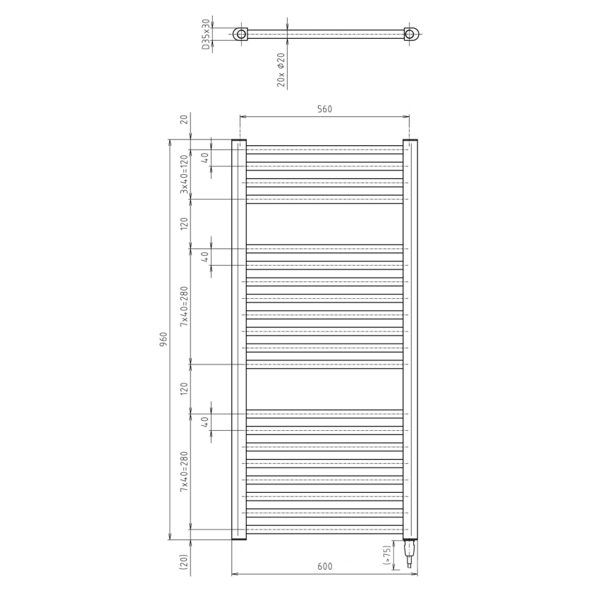 Aqualine - Radiador eléctrico de baño DIRECT-E 400W/230V 96 cm negro mate recto