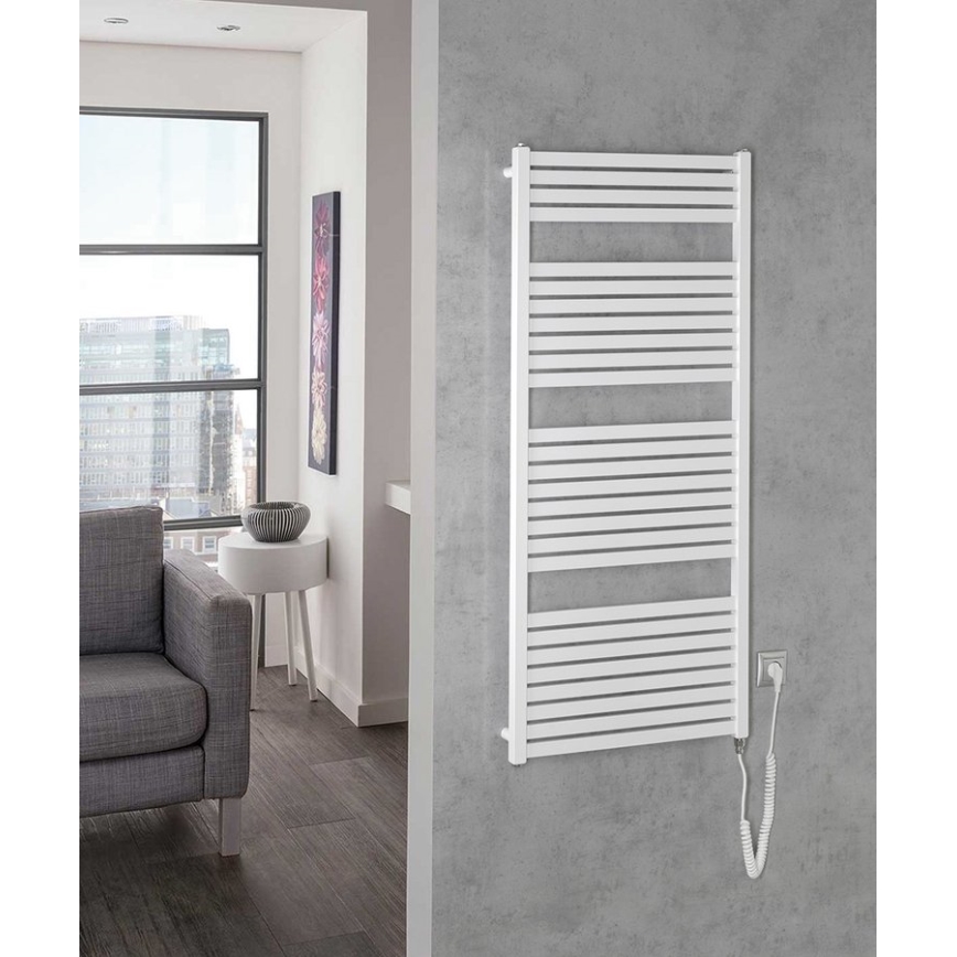Aqualine - Radiador eléctrico de baño TONDI-E 600W/230V 133 cm blanco recto