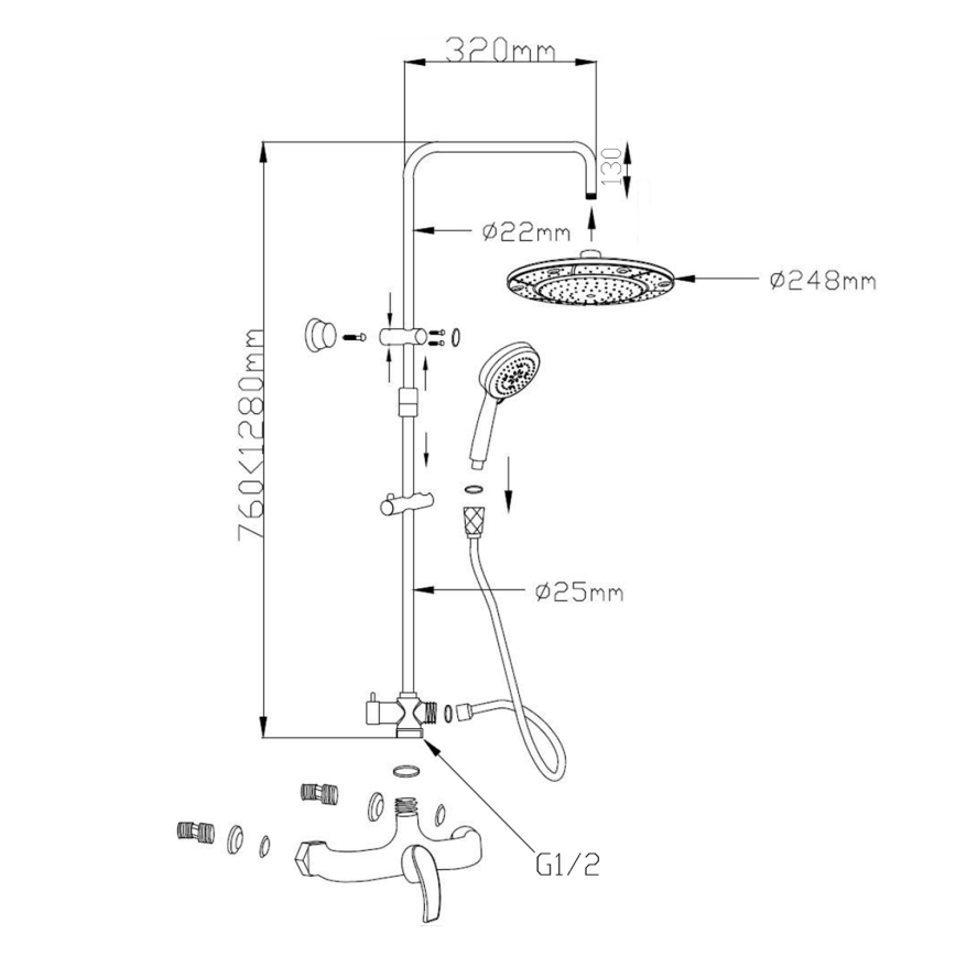 Aqualine - Set de ducha con grifería KASIOPEA cromo brillante