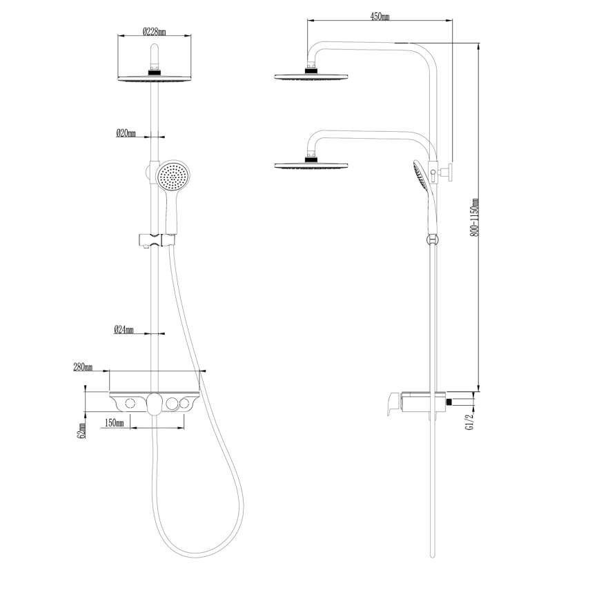 Aqualine - Set de ducha con grifo, cromo brillante/blanco