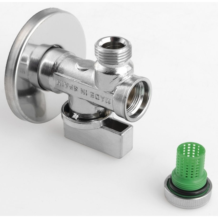 Arco - Válvula angular con filtro, acabado cromado brillante