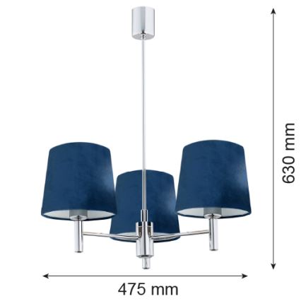 Argon 1381 - Lámpara colgante BOLZANO 3xE27/15W/230V azul/cromo brillante