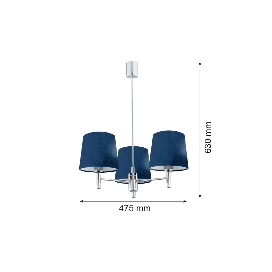 Argon 1381 - Lámpara colgante BOLZANO 3xE27/15W/230V azul/cromo brillante