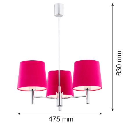 Argon 1382 - Lámpara colgante BOLZANO 3xE27/15W/230V rosa/cromo brillante