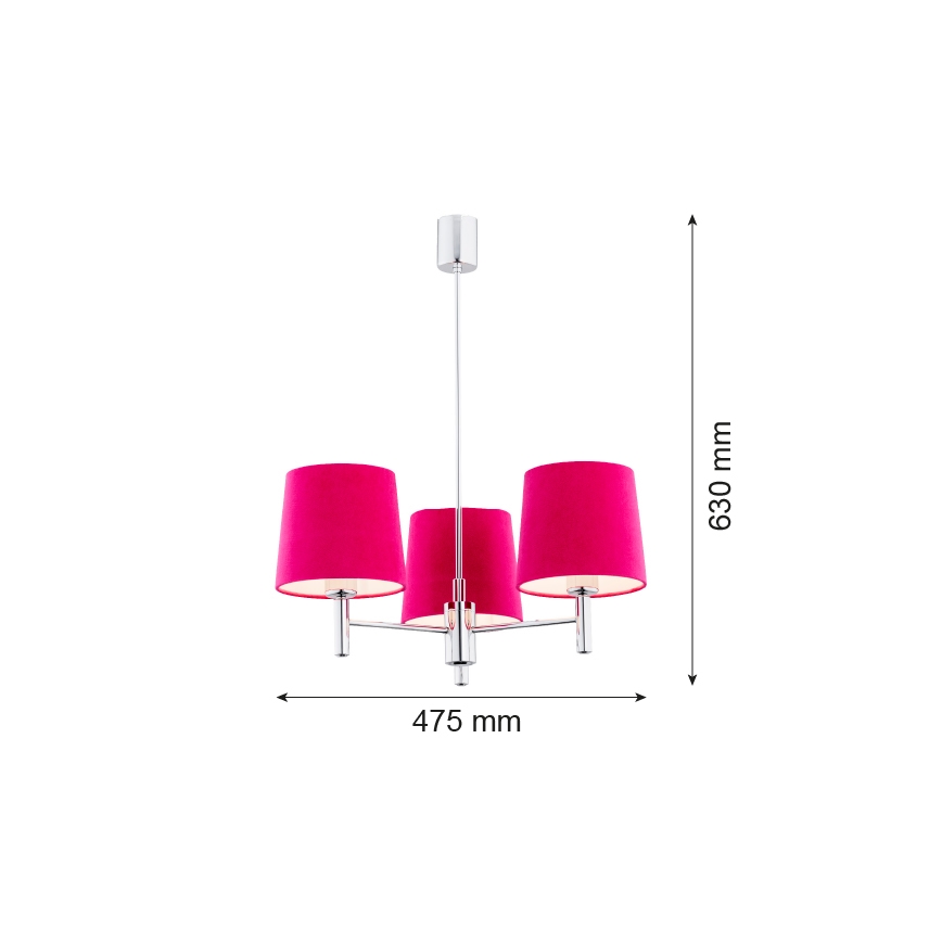 Argon 1382 - Lámpara colgante BOLZANO 3xE27/15W/230V rosa/cromo brillante