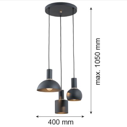 Argon 1472 - Lámpara colgante SINES 3xE27/15W/230V negro