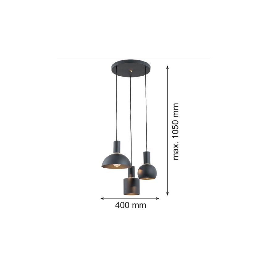 Argon 1472 - Lámpara colgante SINES 3xE27/15W/230V negro