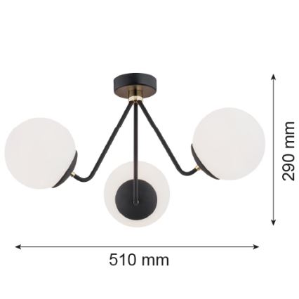 Argon 1478 - Lámpara de araña TOMAR 3xE27/15W/230V negro