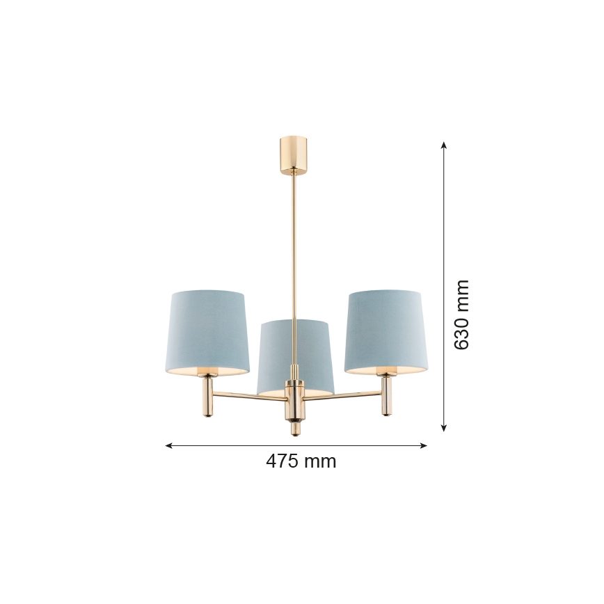 Argon 1484 - Lámpara colgante PONTE 3xE27/15W/230V azul/latón