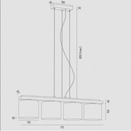 Argon 1814 - Lámpara colgante CANOA 4xE27/15W/230V negro