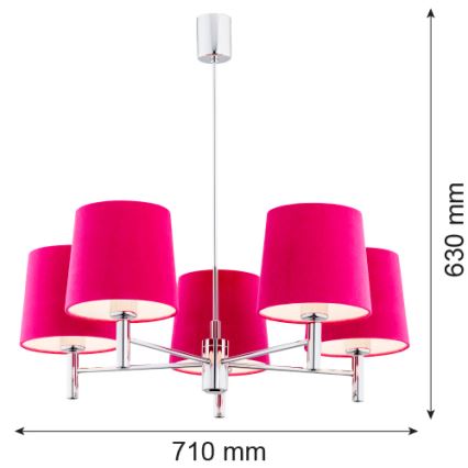 Argon 2075 - Lámpara colgante BOLZANO 5xE27/15W/230V rosa/cromo brillante