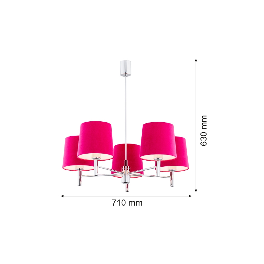Argon 2075 - Lámpara colgante BOLZANO 5xE27/15W/230V rosa/cromo brillante