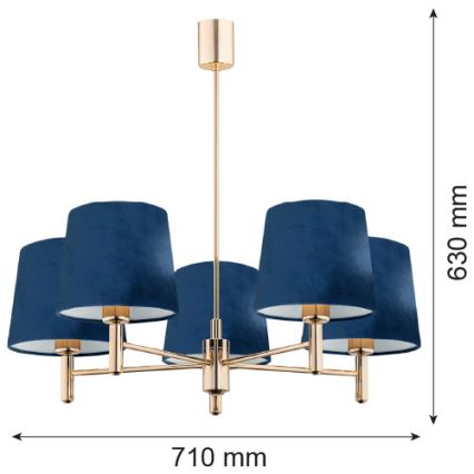 Argon 2086 - Lámpara colgante PONTE 5xE27/15W/230V azul/latón