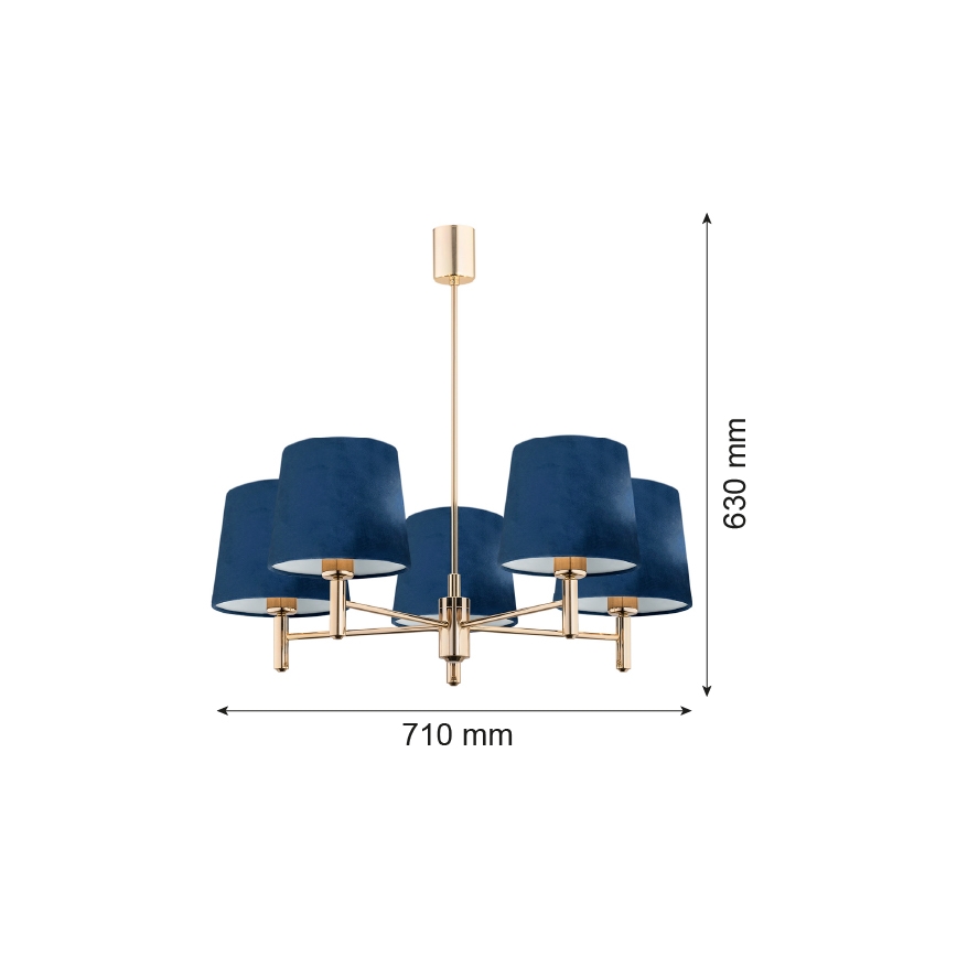 Argon 2086 - Lámpara colgante PONTE 5xE27/15W/230V azul/latón