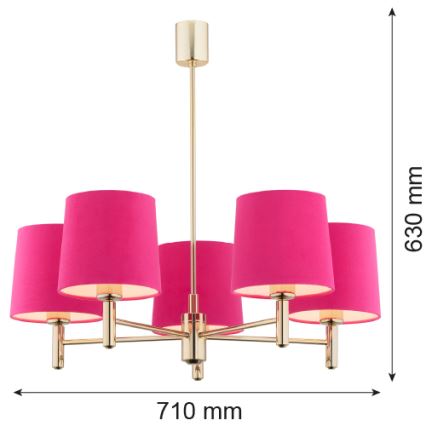 Argon 2089 - Lámpara colgante en barra PONTE 5xE27/15W/230V latón/rosa