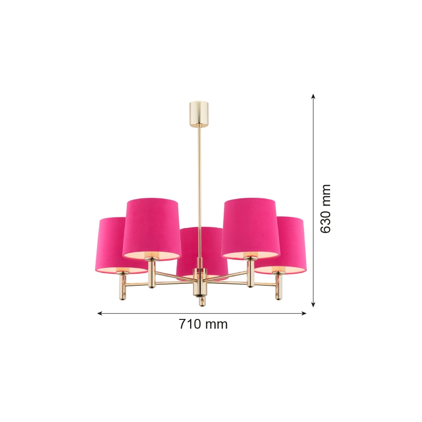 Argon 2089 - Lámpara colgante en barra PONTE 5xE27/15W/230V latón/rosa