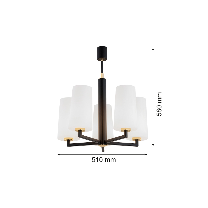 Argon 2114 - Lámpara colgante CAMELOT PLUS 5xE27/15W/230V negro/blanco/dorado