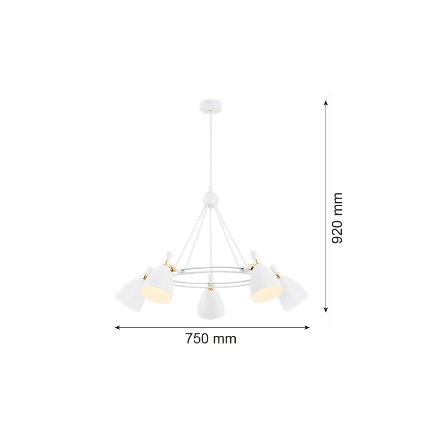 Argon 2117 - Lámpara colgante CHARLOTTE 5xE27/15W/230V blanco/dorado