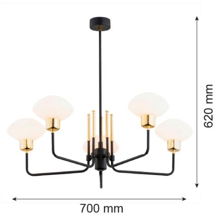 Argon 2128 - Lámpara de techo sobre poste RAVELLO 5xE14/15W/230V negro/dorado