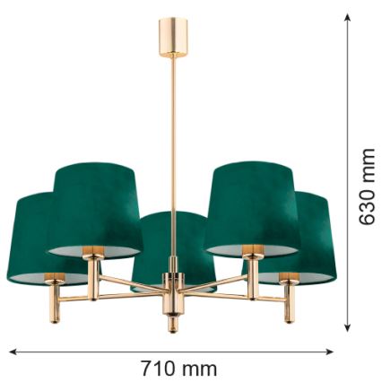 Argon 2145 - Lámpara colgante PONTE 5xE27/15W/230V verde/latón