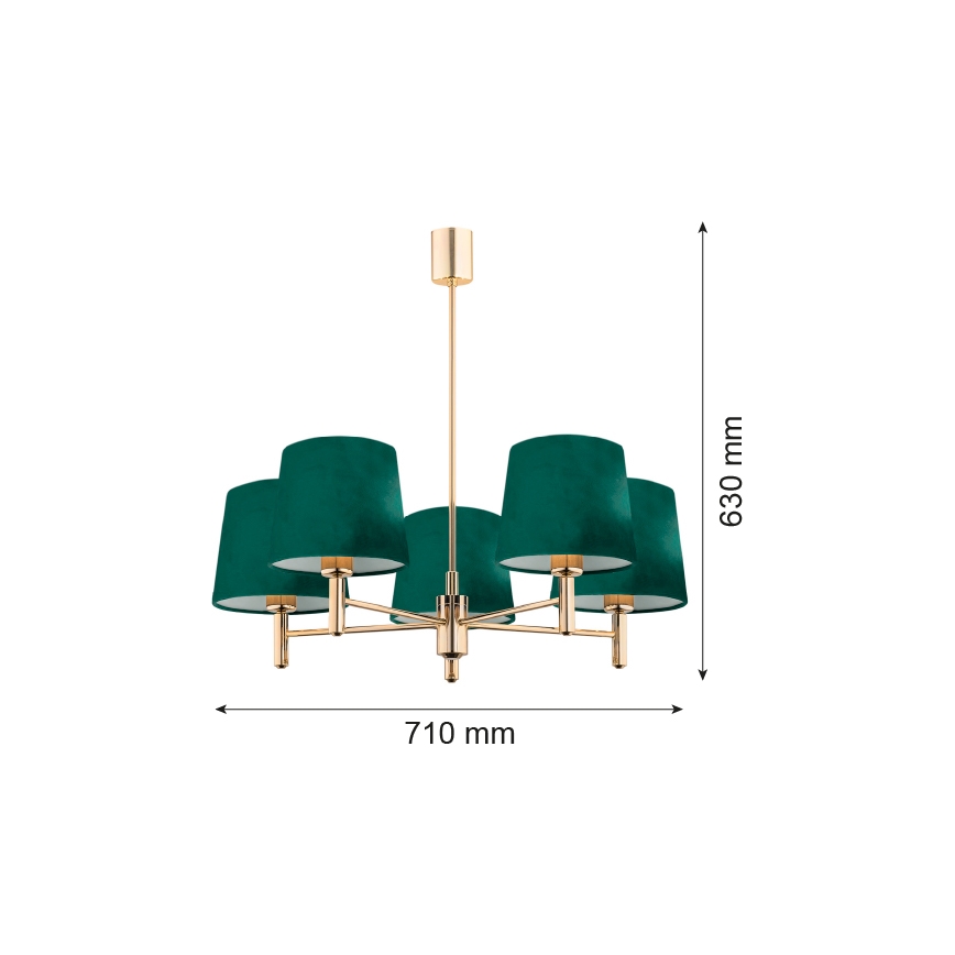 Argon 2145 - Lámpara colgante PONTE 5xE27/15W/230V verde/latón