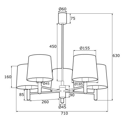 Argon 2145 - Lámpara colgante PONTE 5xE27/15W/230V verde/latón