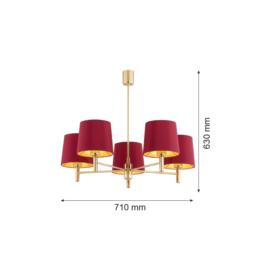 Argon 2169 - Lámpara colgante PONTE PLUS 5xE27/15W/230V rojo