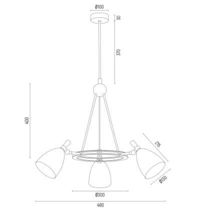 Argon 6149 - Lámpara colgante CHARLOTTE 3xE27/15W/230V negro/dorado