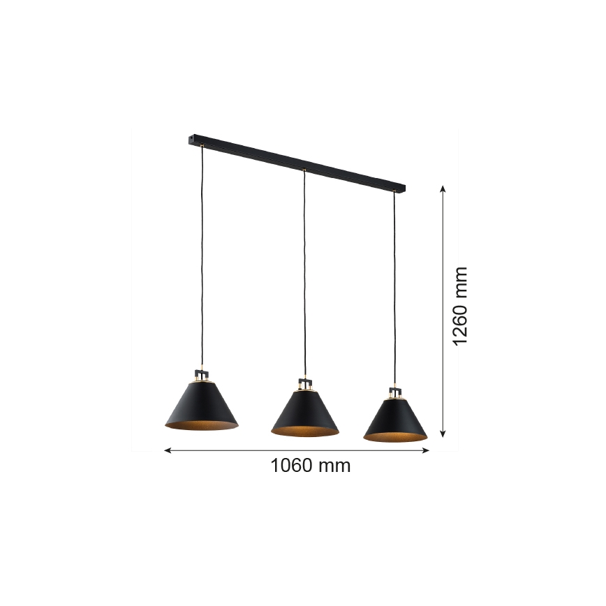 Argon 6174 - Lámpara colgante ORTE 3xE27/15W/230V negro