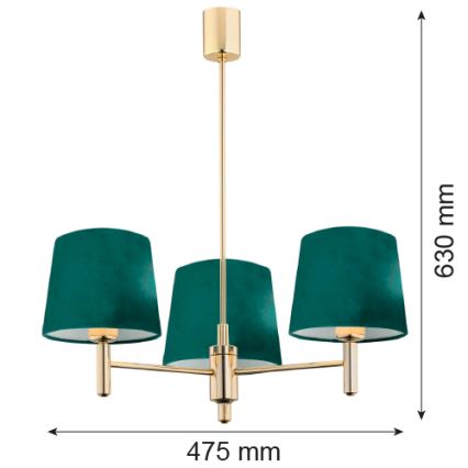 Argon 6192 - Lámpara colgante en barra PONTE 3xE27/15W/230V verde/latón