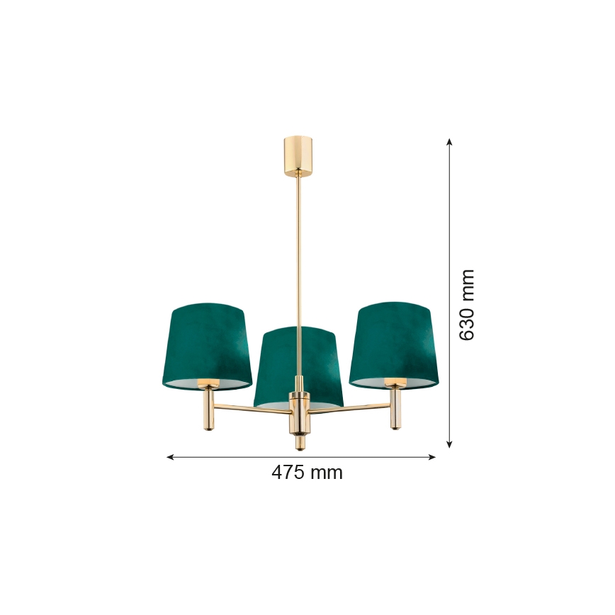 Argon 6192 - Lámpara colgante en barra PONTE 3xE27/15W/230V verde/latón