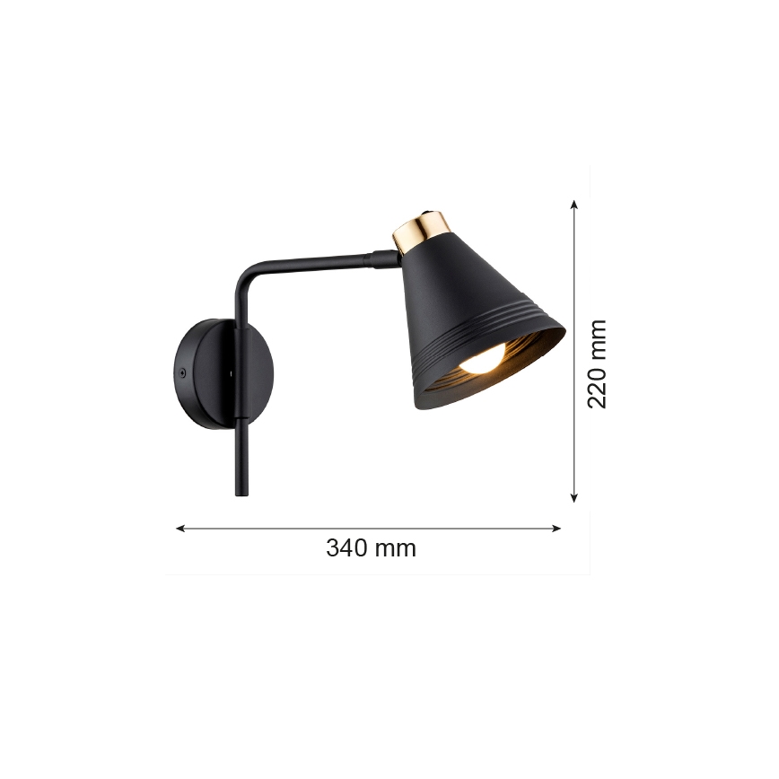 Argon 8008 - Aplique AVALONE 1xE27/15W/230V 34 cm negro/dorado