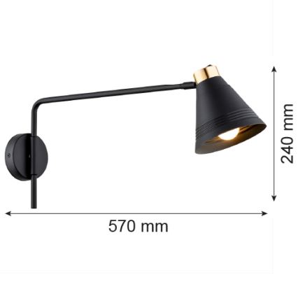Argon 8009 - Aplique AVALONE 1xE27/15W/230V 57 cm negro/dorado