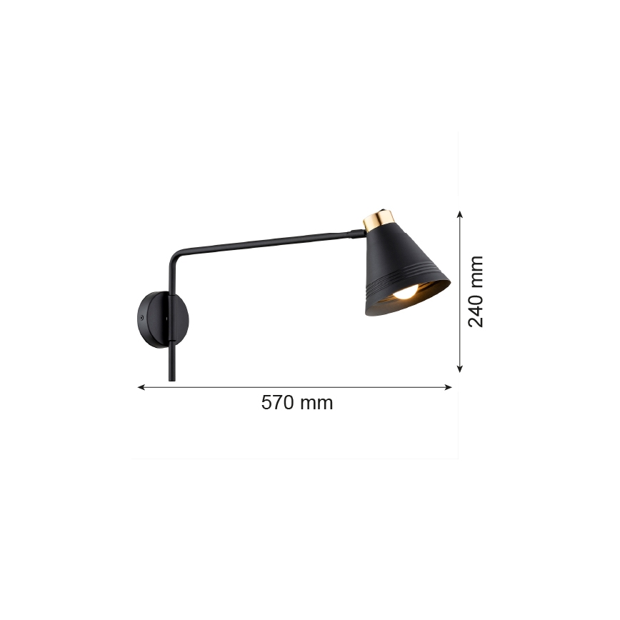 Argon 8009 - Aplique AVALONE 1xE27/15W/230V 57 cm negro/dorado
