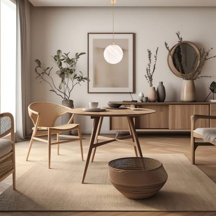 Argon 8448 - Lámpara colgante ALMIROS 1xE27/15W/230V diá. 30 cm alabastro dorado